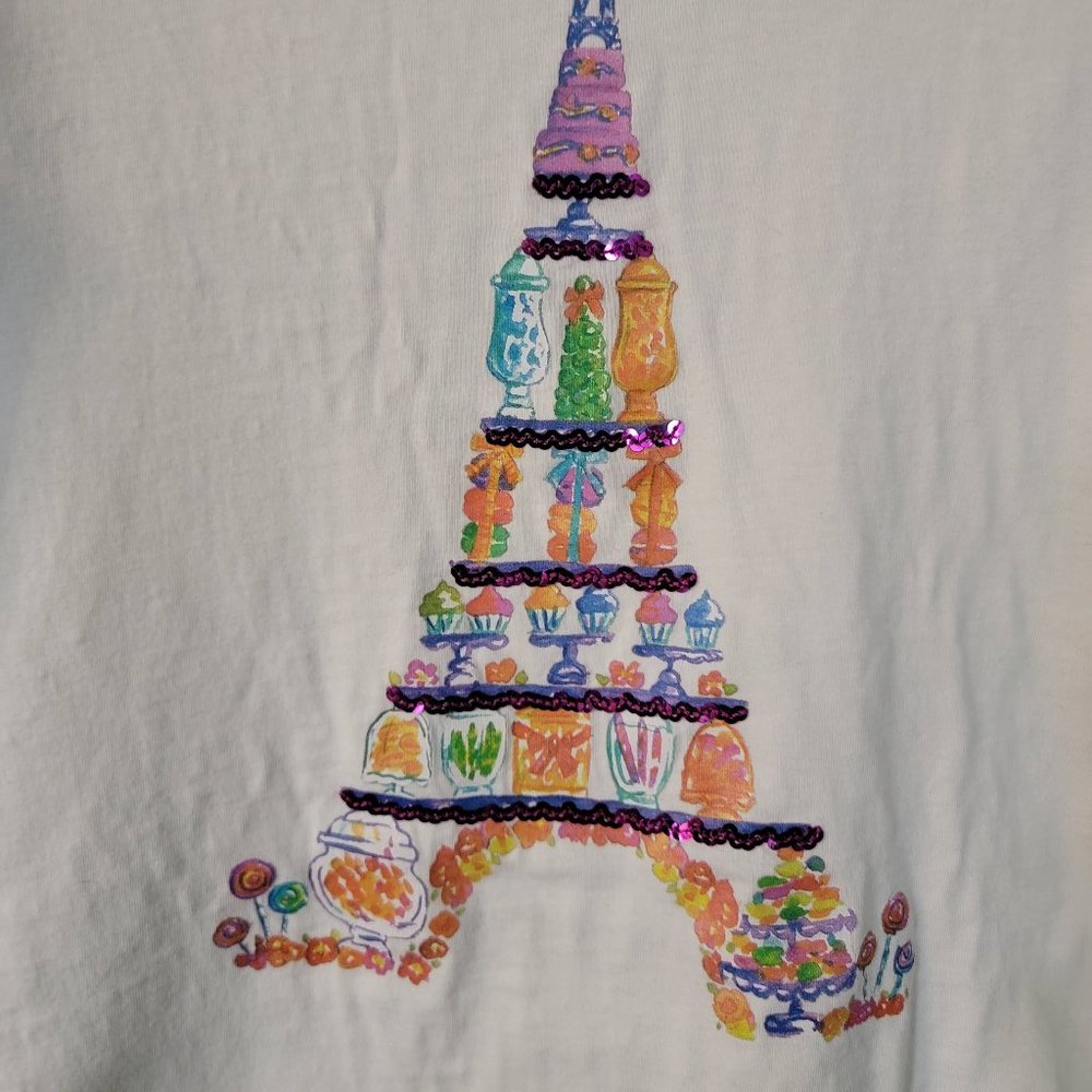 HTF Lands End Paris Macaroon Candy Cupcakes Girls Long Sleeve Graphic Tee Sz M